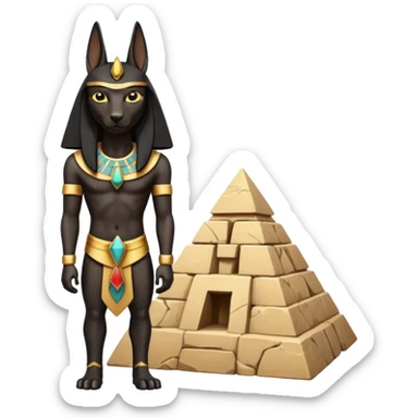 Kindly alien Protecting silky black-haired tiny statuette scale Anubis and pyramid scenery stone-age cracked irregular   sticker