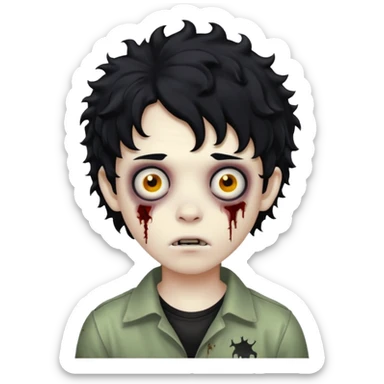 boy zombie with black hair curly emo sticker