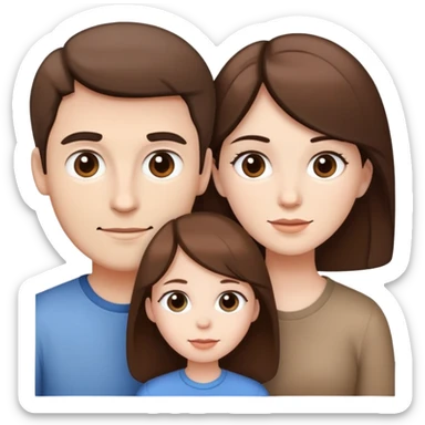 family 3 people, white skin and all brown hair  sticker