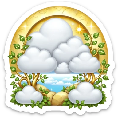 White and glittery gold with marble stones, vines, divine, heavenly, spiritual, pure, glowing, cute clouds, sunshine, sparkly, beautiful, elegant, luxurious, pretty, aesthetic scenery scene picture   sticker
