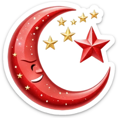 Beautiful sparkly glittery shiny pretty red crescent and stars scenery sticker