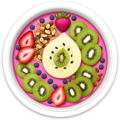 colorful smoothie bowl with dragonfruit, kiwi, strawberries, granola sticker