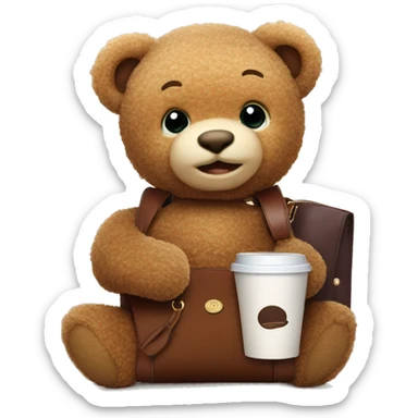 Teddy bear with longchamp bag and coffee sticker