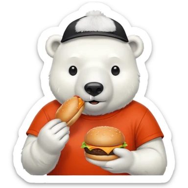 polar bear with burger wearing red orange tshirt sticker