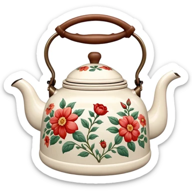 Vintage kettle with flower design sticker