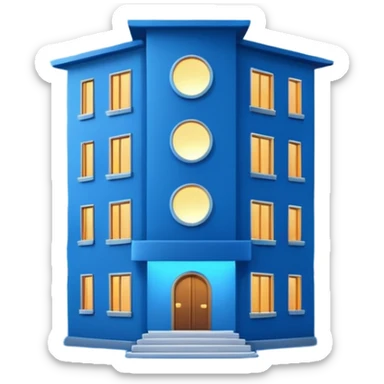 modern blue apartment exterior under a glowing moon sticker