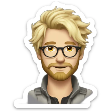 Non binary blond round glasses chaotic beard long hair drink rhum sticker