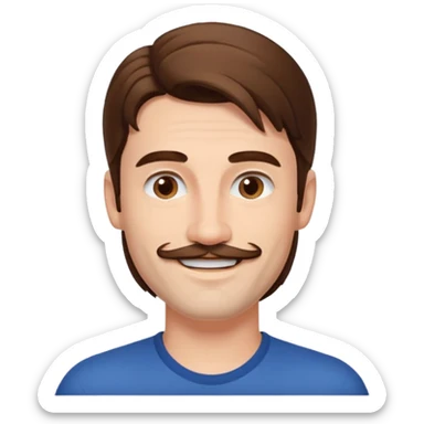 Matthieu Charneau, male actor (b.1988) with long hair and thin mustache sticker