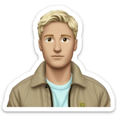 white guy with blonde highlights and brown hair who is fashionable wears stone island jacket and listens to vaporwave sticker
