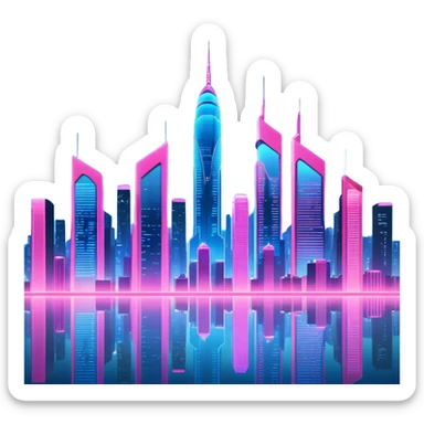 A futuristic cityscape at night, with neon lights and towering skyscrapers illuminating the sky sticker