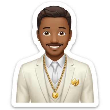 Ralph Tresvant with dark brown hair, white suit jacket, shirtless with necklace sticker
