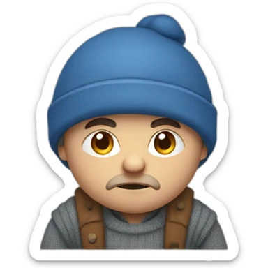 Dissatisfied dwarf in a gray sweater, a blue cap, blue pants sticker