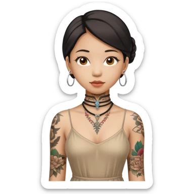 asian girl with neck tattoo and 2 string dress sticker
