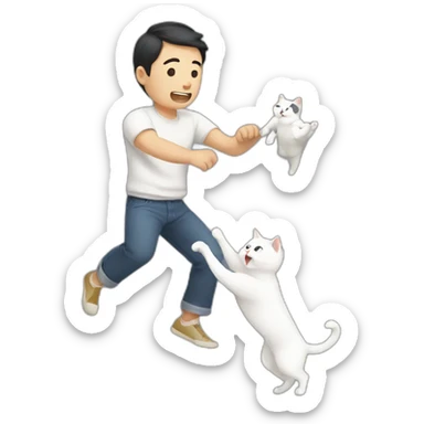 Asian man throwing a white cat sticker