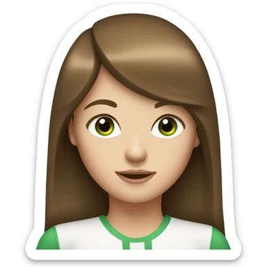 white girl with long brown hair and bangs and green eyes sticker