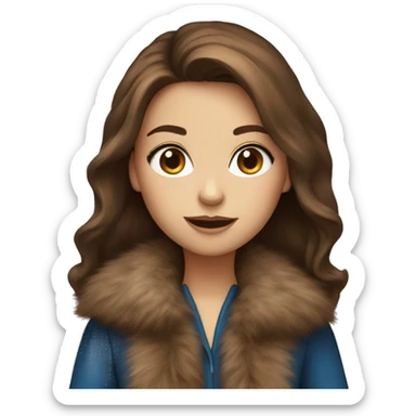 Brown hair blue eyed girl with a brown long fur coat sticker