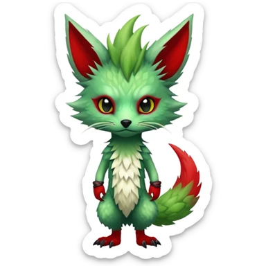 Cool Edgy Green Red ethereal badass punky Fionbri-Vernid-Trico-animal-creature full body sticker