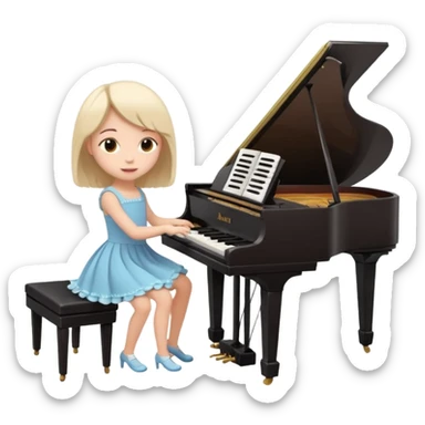 A cute girl in funny animated style , cartoon is playing the piano, full pose sticker
