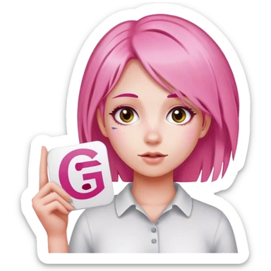 girl with pink hair sign saying "GG" sticker