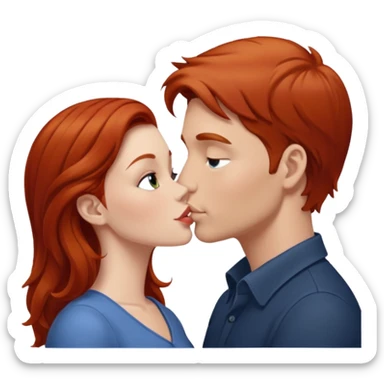 kissy face between white man with brown hair and redhead woman sticker