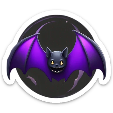 purple black vampire bat wings flying in front of large dripping crescent moon sticker