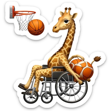 A giraffe in wheelchair playing basketball  sticker
