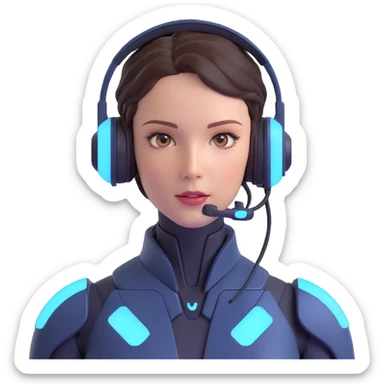 friendly, modern, tech-inspired autonomous AI agent, human-like with headset and glowing elements, neutral gender, futuristic details sticker