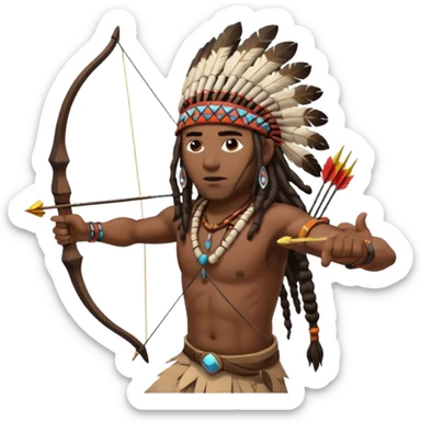 Black American man dark brown with dreads with a American Indian headdress shooting a bow and arrow at a native Indian while he runs  sticker
