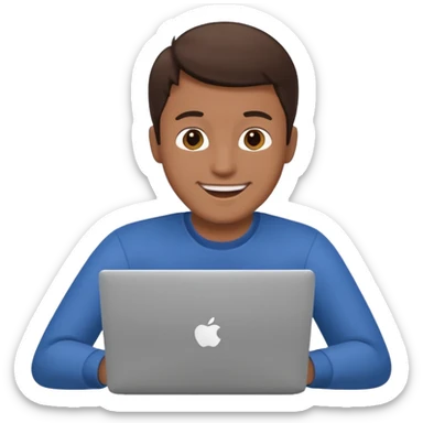 happy man on laptop with brunette skin color sticker