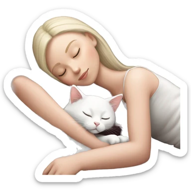 White kitty sleeping on brunette white girl's lap sticker