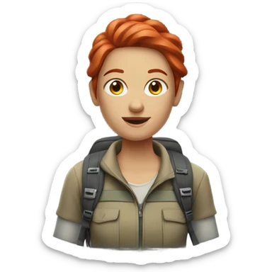 woman hiking with red hair  sticker