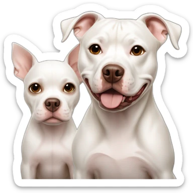 White pitbull dog with two brown chihuauas sticker