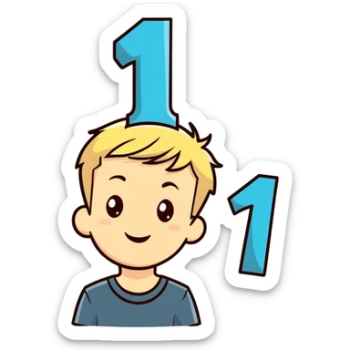 Boy with short blonde hair celebrating his 14th birthday sticker