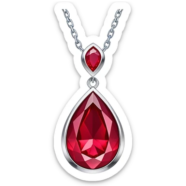 silver chain suspending ruby teardrop, dynamic vortex of light and energy inside, symbolizing awakening sticker