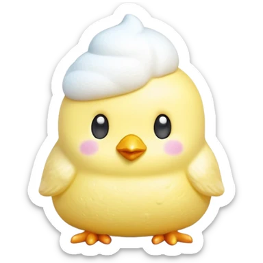 3D emoji of a cute marshmallow Peep chick, pastel yellow, soft and fluffy texture with a sugary sparkle. High-res, glossy emoji style on a white background. sticker