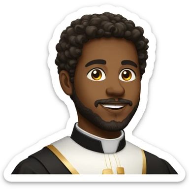 young black catholic priest beard, curly hair, with miter sticker