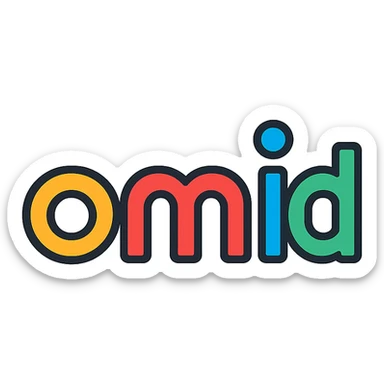 the name 'omid' designed as a modern icon, clean lines, minimal, suitable for an app logo sticker