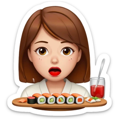 Brown hair girl eating sushi crying funny sticker