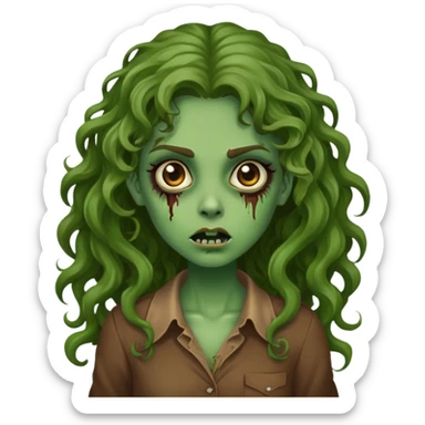 Garota zumbi totalmente verde, bluss marrom, cabelo grande cacheado sticker