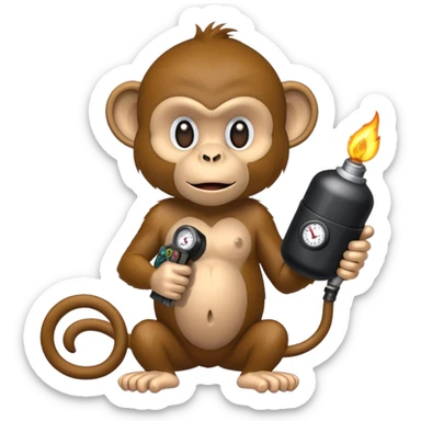 Monkey holding a bomb that has wires and a timer sticker