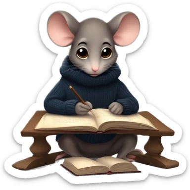 A cute mouse studying, dark academia vibe, in a sweater, by candlelighy sticker