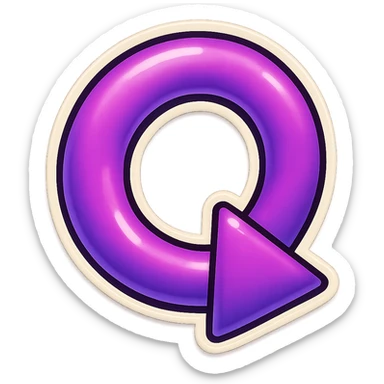 Create a retro sticker style arrow that curves 180 degrees from tail to point, matching the reference style and color shown in the provided image. sticker