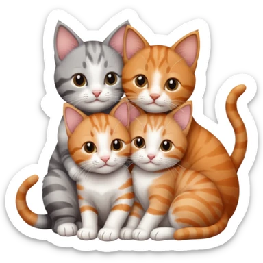 3 kittens cuddling together all different colours, the first one is grey and white, the second is ginger and white and the third is brown tabby and white sticker
