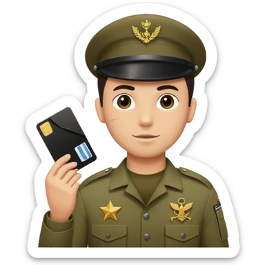 Floating black Scissors cutting in half an idf soldier ID card with a little chip in 2 parts .hyper realistic sticker