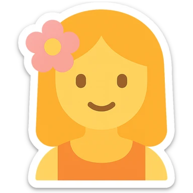 girl with straight hair, flower in her hair, summer vibe colored icon sticker