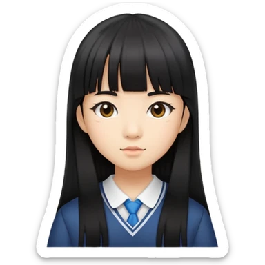 Asian-skinned schoolgirl with long straight black hair and straight bangs sticker