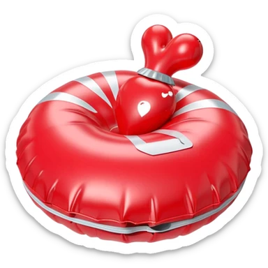 3D render of Whoopee Cushion made of shiny inflatable vinyl, visible seam lines, air valve, highly reflective plastic texture, pool toy aesthetic, Apple emoji style, isolated on white background --v 6.0 sticker