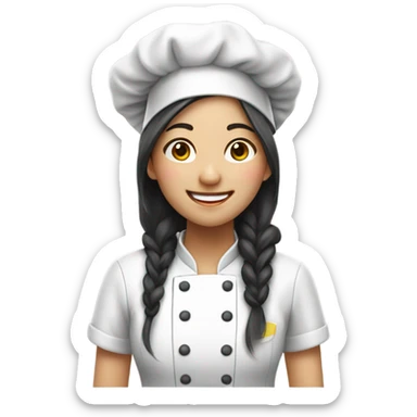 happy asian girl chef long hair sticker