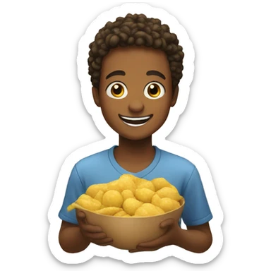 smiling boy with food indoors sticker