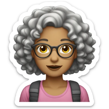 lightskin girl glasses with short grey curly hair sticker